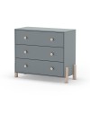 Cassettiera Enola in legno massiccio con 3 cassetti verde cachi e gambe in pino naturale 90x40x80H