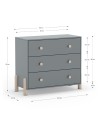Cassettiera Enola in legno massiccio con 3 cassetti verde cachi e gambe in pino naturale 90x40x80H