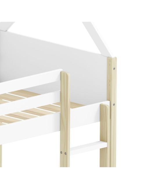 Letto a castello Montessori a forma di casetta in legno bianco – Due sogni sotto un unico tetto, con stile e funzionalità