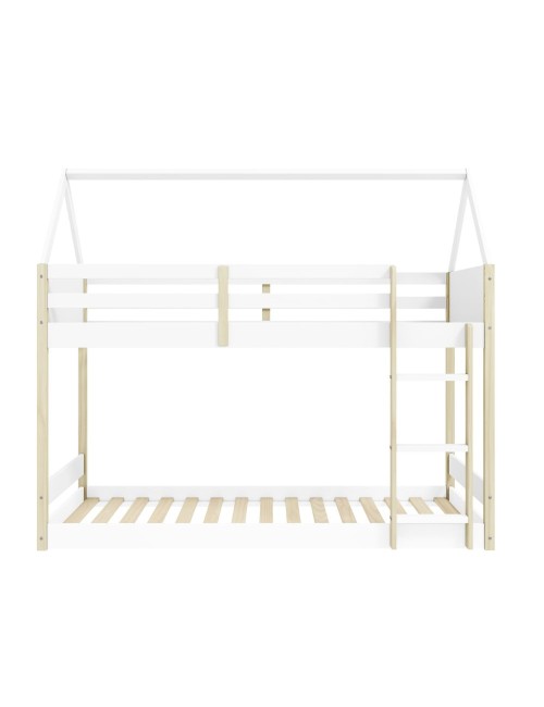 Letto a castello Montessori a forma di casetta in legno bianco – Due sogni sotto un unico tetto, con stile e funzionalità