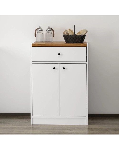 Mobile multiuso Viola con 2 ante e 1 cassetto 64x45x90H – Bianco con Top rovere scuro
