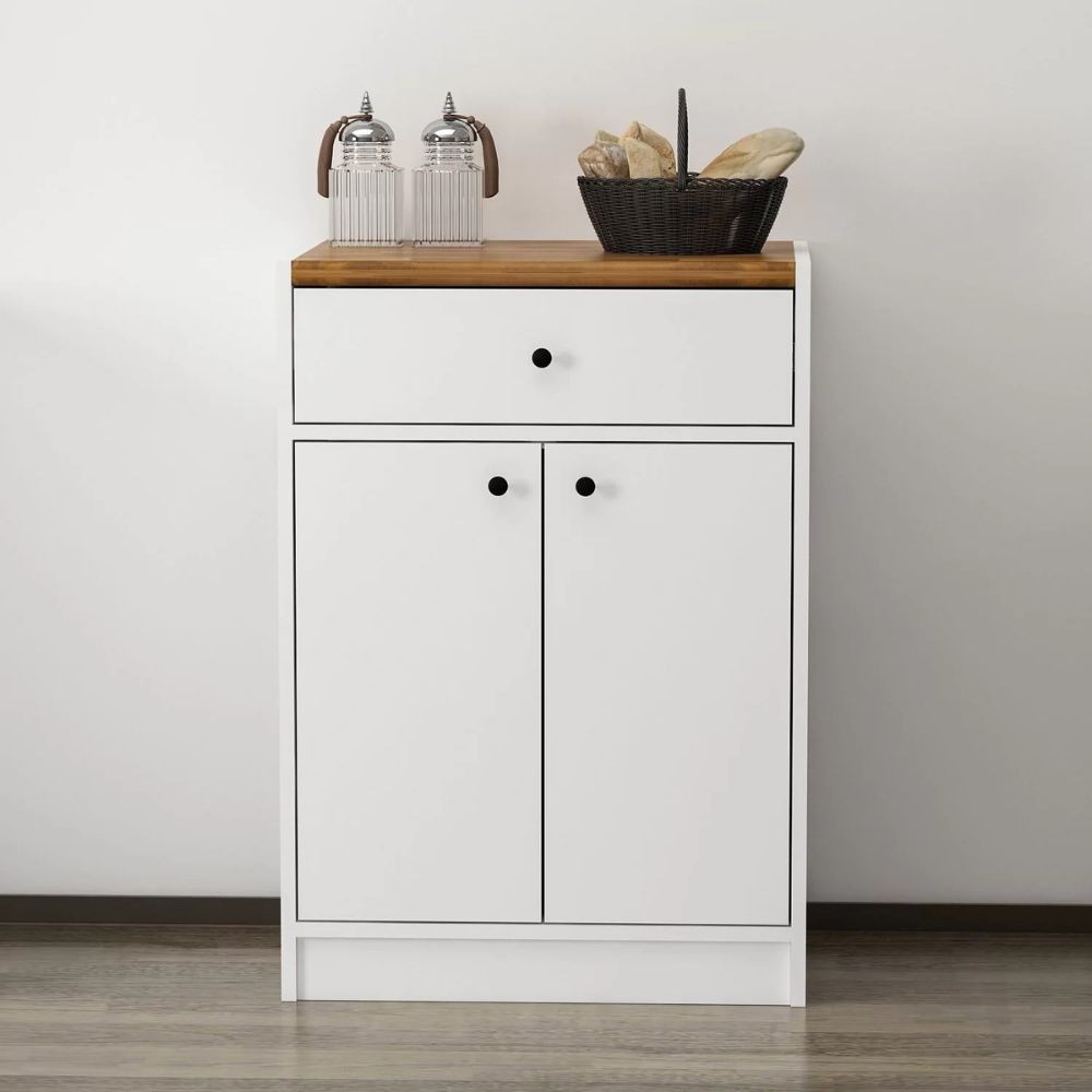 Mobile multiuso Viola con 2 ante e 1 cassetto 64x45x90H – Bianco con Top rovere scuro