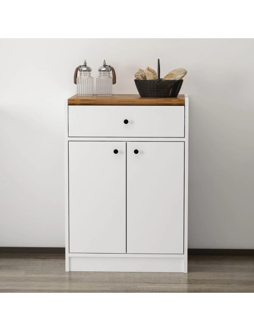 Mobile multiuso Viola con 2 ante e 1 cassetto 64x45x90H – Bianco con Top rovere scuro
