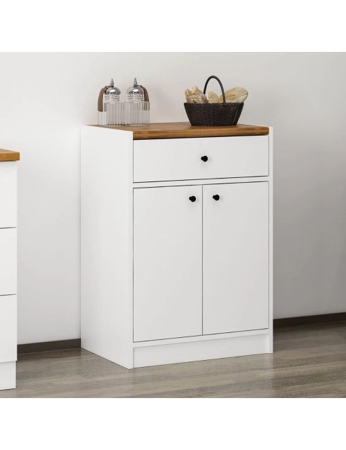 Mobile multiuso Viola con 2 ante e 1 cassetto 64x45x90H – Bianco con Top rovere scuro