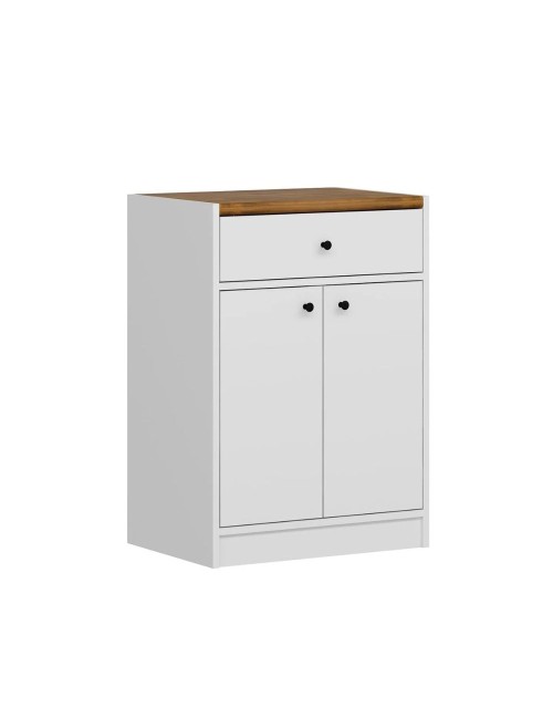 Mobile multiuso Viola con 2 ante e 1 cassetto 64x45x90H – Bianco con Top rovere scuro