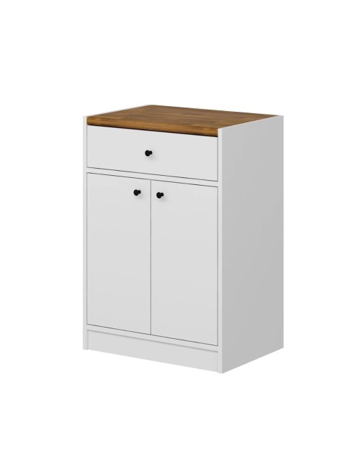 Mobile multiuso Viola con 2 ante e 1 cassetto 64x45x90H – Bianco con Top rovere scuro