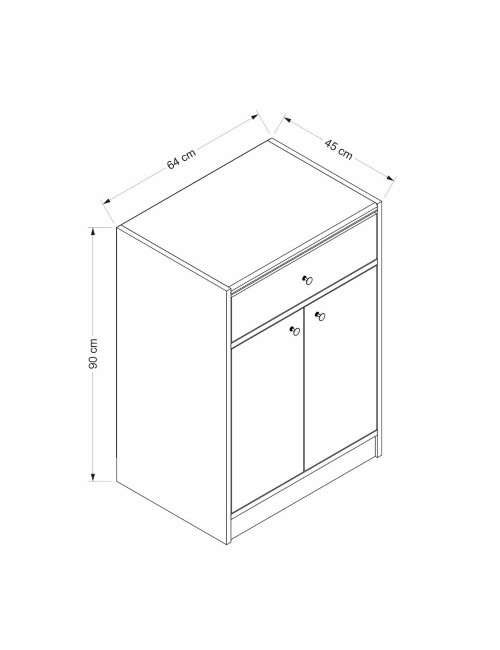 Mobile multiuso Viola con 2 ante e 1 cassetto 64x45x90H – Bianco con Top rovere scuro