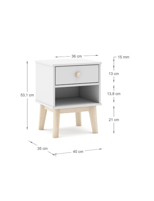 Comodino in legno massiccio bianco Esteban 40x35x53H – Design compatto e funzionale
