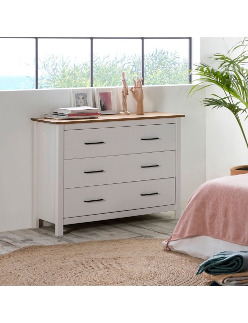 Comò Miranda in legno massiccio bianco e pino 100x40x80H – Stile Elegante e Robusto