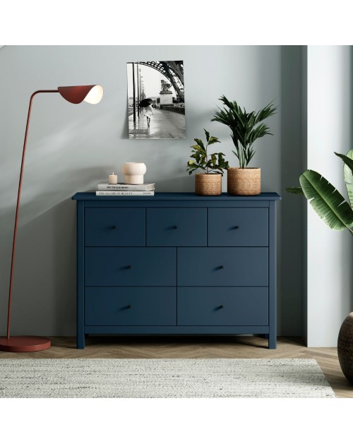 Cassettiera Misti in legno massiccio blu 110x40x820H – 7 Cassetti, Design e organizzazione