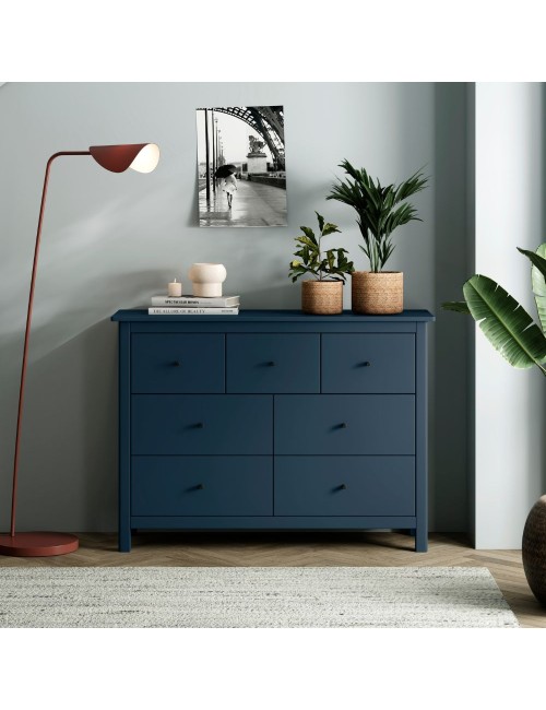 Cassettiera Misti in legno massiccio blu 110x40x820H – 7 Cassetti, Design e organizzazione