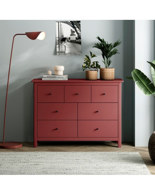 Cassettiera Misti in legno massiccio bordeaux 110x40x820H – 7 Cassetti, Design e organizzazione