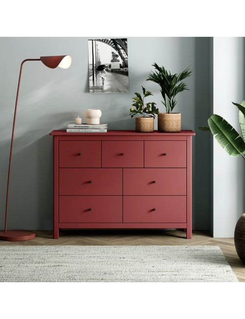Cassettiera Misti in legno massiccio bordeaux 110x40x820H – 7 Cassetti, Design e organizzazione