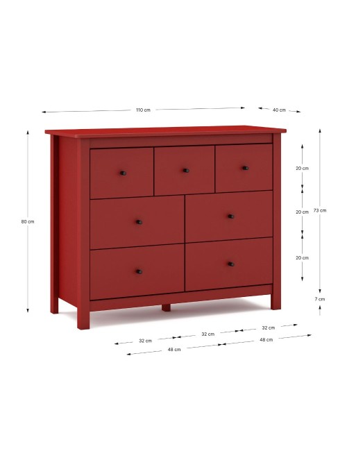 Cassettiera Misti in legno massiccio bordeaux 110x40x820H – 7 Cassetti, Design e organizzazione