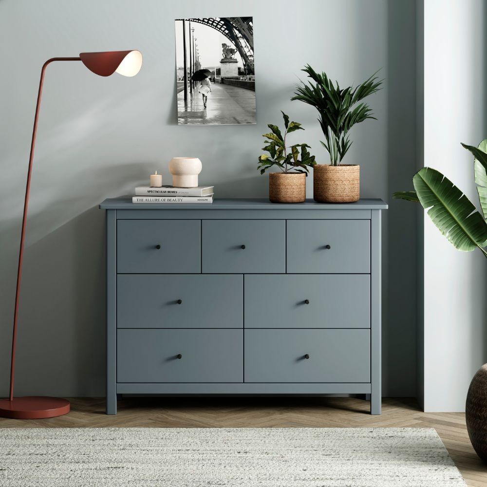 Cassettiera Misti in legno massiccio verde cachi 110x40x820H – 7 Cassetti, Design e organizzazione