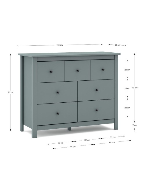 Cassettiera Misti in legno massiccio verde cachi 110x40x820H – 7 Cassetti, Design e organizzazione