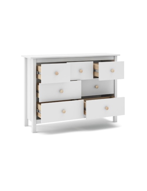 Cassettiera Max in legno massiccio bianco 110x40x80H – 7 Cassetti, stile e versatilità