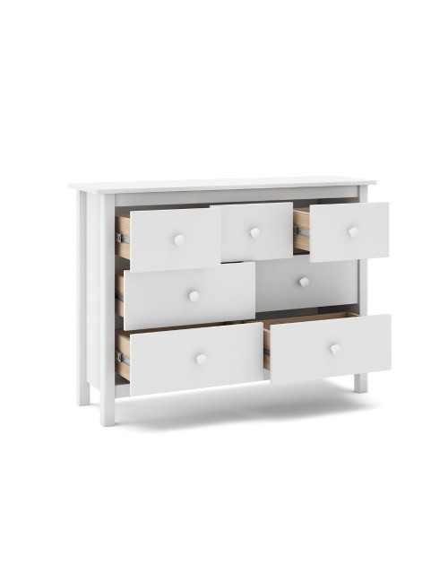 Cassettiera Max in legno massiccio bianco 110x40x80H – 7 Cassetti, stile e versatilità