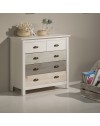 Comò in legno massiccio bianco grigio e crema Romantica 79x40x80H – Eleganza Naturale con 5 cassetti