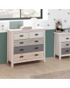 Comò in legno massiccio bianco grigio e crema Romantica 79x40x80H – Eleganza Naturale con 5 cassetti