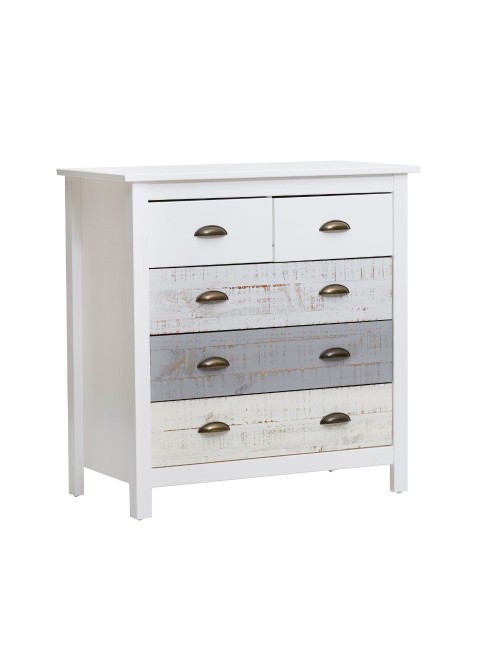Comò in legno massiccio bianco grigio e crema Romantica 79x40x80H – Eleganza Naturale con 5 cassetti