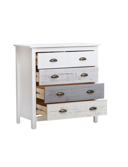 Comò in legno massiccio bianco grigio e crema Romantica 79x40x80H – Eleganza Naturale con 5 cassetti