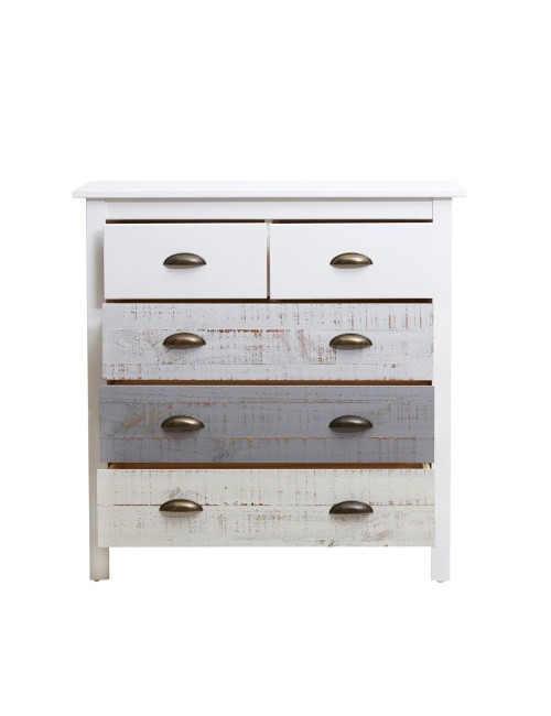 Comò in legno massiccio bianco grigio e crema Romantica 79x40x80H – Eleganza Naturale con 5 cassetti