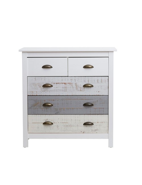 Comò in legno massiccio bianco grigio e crema Romantica 79x40x80H – Eleganza Naturale con 5 cassetti