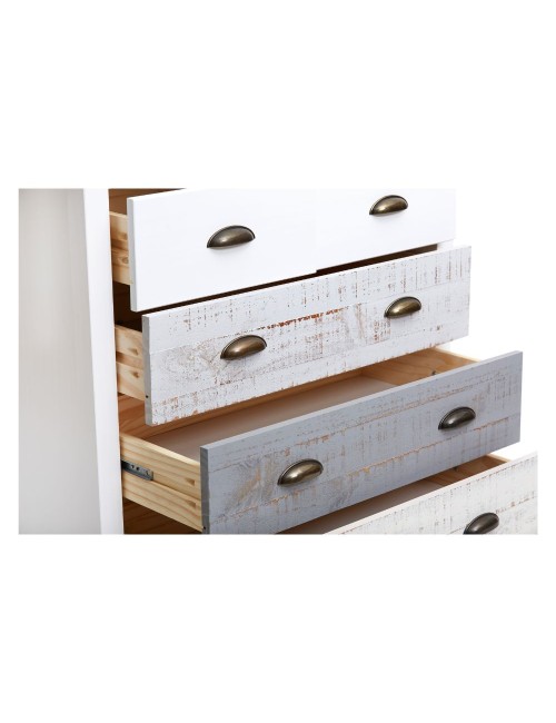Comò in legno massiccio bianco grigio e crema Romantica 79x40x80H – Eleganza Naturale con 5 cassetti