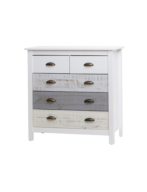 Comò in legno massiccio bianco grigio e crema Romantica 79x40x80H – Eleganza Naturale con 5 cassetti
