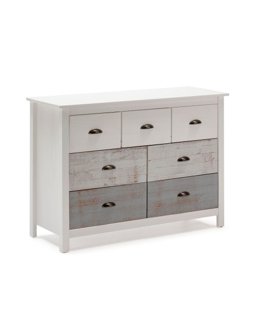 Comò in legno massiccio bianco e grigio Romantica 110x40x80H  – Eleganza Naturale con 7 cassetti