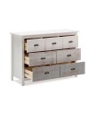 Comò in legno massiccio bianco e grigio Romantica 110x40x80H  – Eleganza Naturale con 7 cassetti