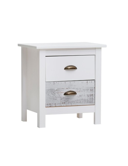 Comodino in legno massiccio bianco e grigio Romantica 46x35x49,5H – Eleganza Naturale con 2 cassetti