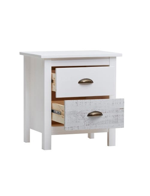 Comodino in legno massiccio bianco e grigio Romantica 46x35x49,5H – Eleganza Naturale con 2 cassetti