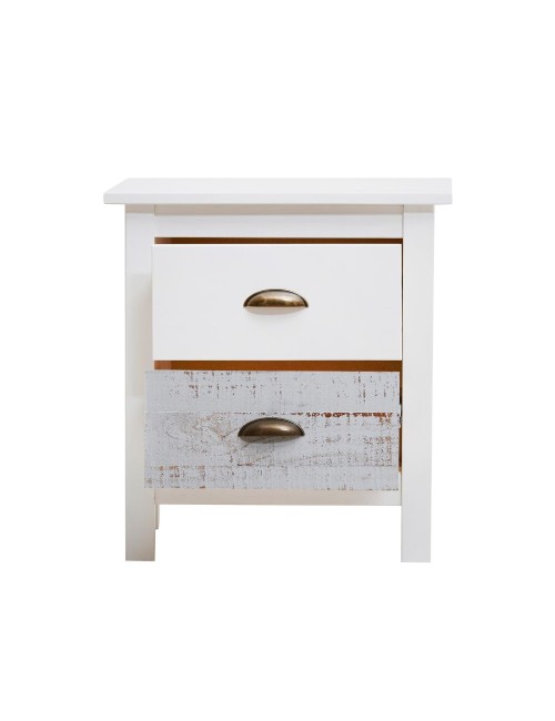 Comodino in legno massiccio bianco e grigio Romantica 46x35x49,5H – Eleganza Naturale con 2 cassetti