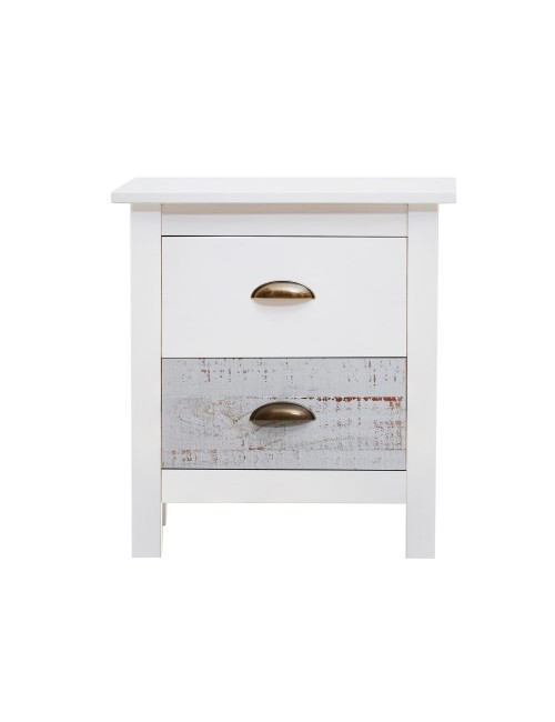 Comodino in legno massiccio bianco e grigio Romantica 46x35x49,5H – Eleganza Naturale con 2 cassetti