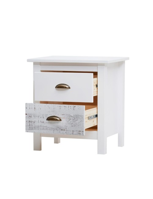 Comodino in legno massiccio bianco e grigio Romantica 46x35x49,5H – Eleganza Naturale con 2 cassetti