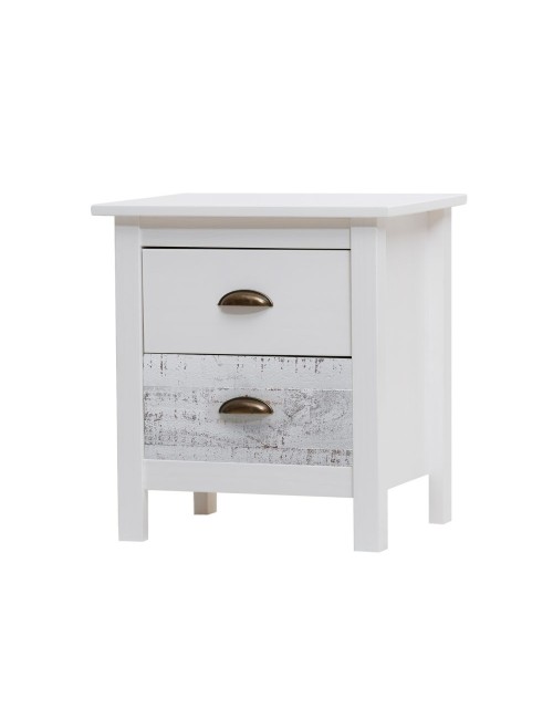 Comodino in legno massiccio bianco e grigio Romantica 46x35x49,5H – Eleganza Naturale con 2 cassetti