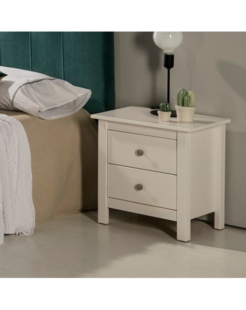 Comodino Berna bianco in legno massiccio e 2 cassetti - Stile intramontabile