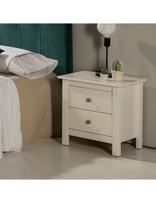 Comodino Berna bianco in legno massiccio e 2 cassetti - Stile intramontabile