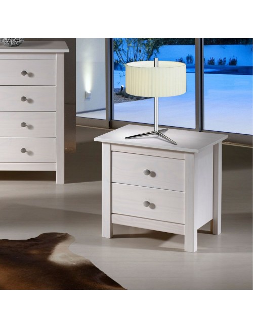 Comodino Berna bianco in legno massiccio e 2 cassetti - Stile intramontabile