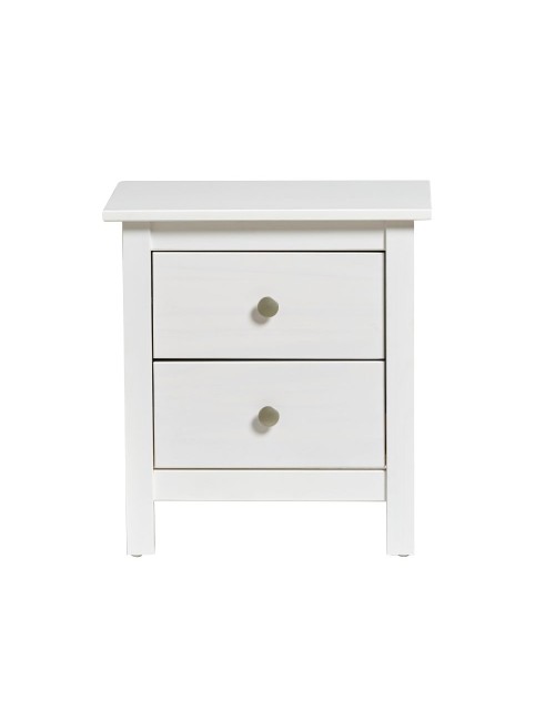 Comodino Berna bianco in legno massiccio e 2 cassetti - Stile intramontabile