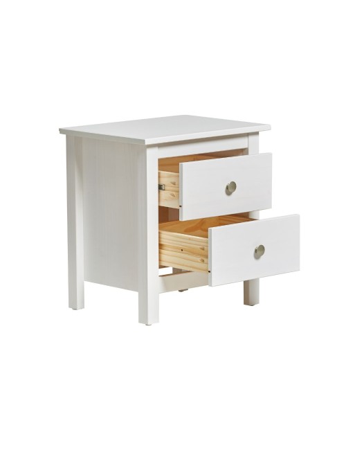 Comodino Berna bianco in legno massiccio e 2 cassetti - Stile intramontabile