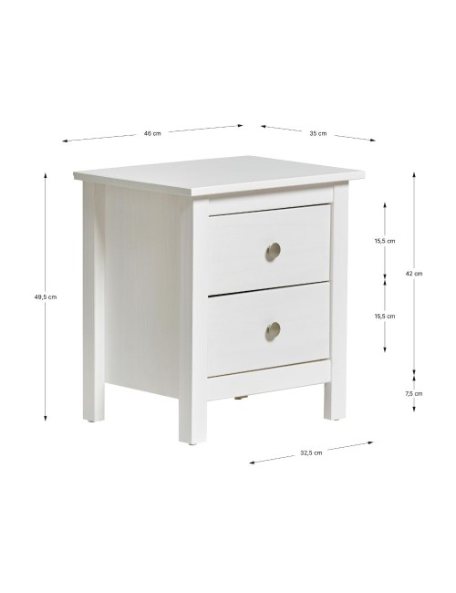 Comodino Berna bianco in legno massiccio e 2 cassetti - Stile intramontabile