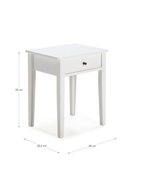 Comodino Bart in legno massiccio bianco e cassetto – Eleganza e funzionalità quotidiana