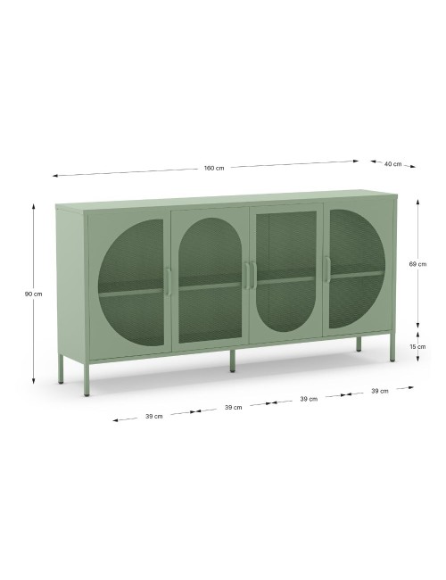 Credenza in metallo Tayra con 4 ante reticolate verde 160x40x90H – Stile moderno e anima industrial