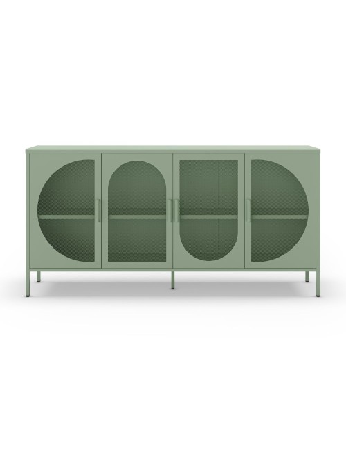 Credenza in metallo Tayra con 4 ante reticolate verde 160x40x90H – Stile moderno e anima industrial