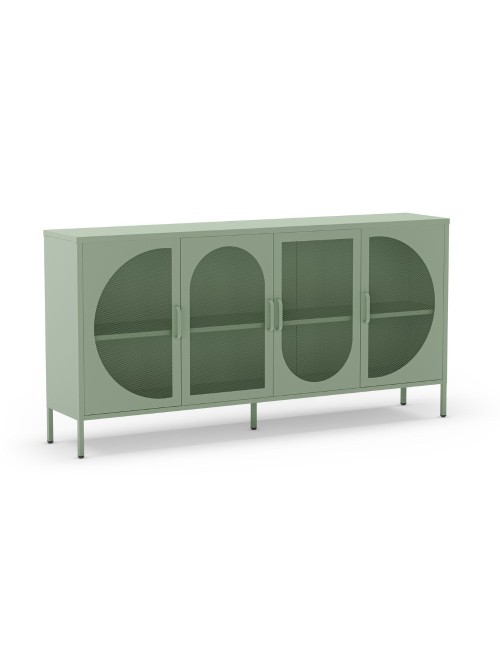 Credenza in metallo Tayra con 4 ante reticolate verde 160x40x90H – Stile moderno e anima industrial