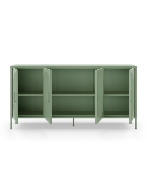 Credenza in metallo Tayra con 4 ante reticolate verde 160x40x90H – Stile moderno e anima industrial
