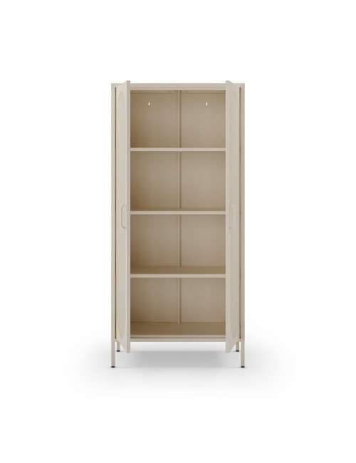 Credenza alta in metallo Diora crema con 2 ante reticolate e 3 ripiani – Design industriale, anima versatile